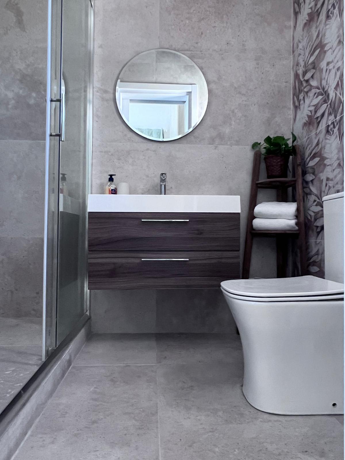 Modern bathroom with walk-in rain shower
